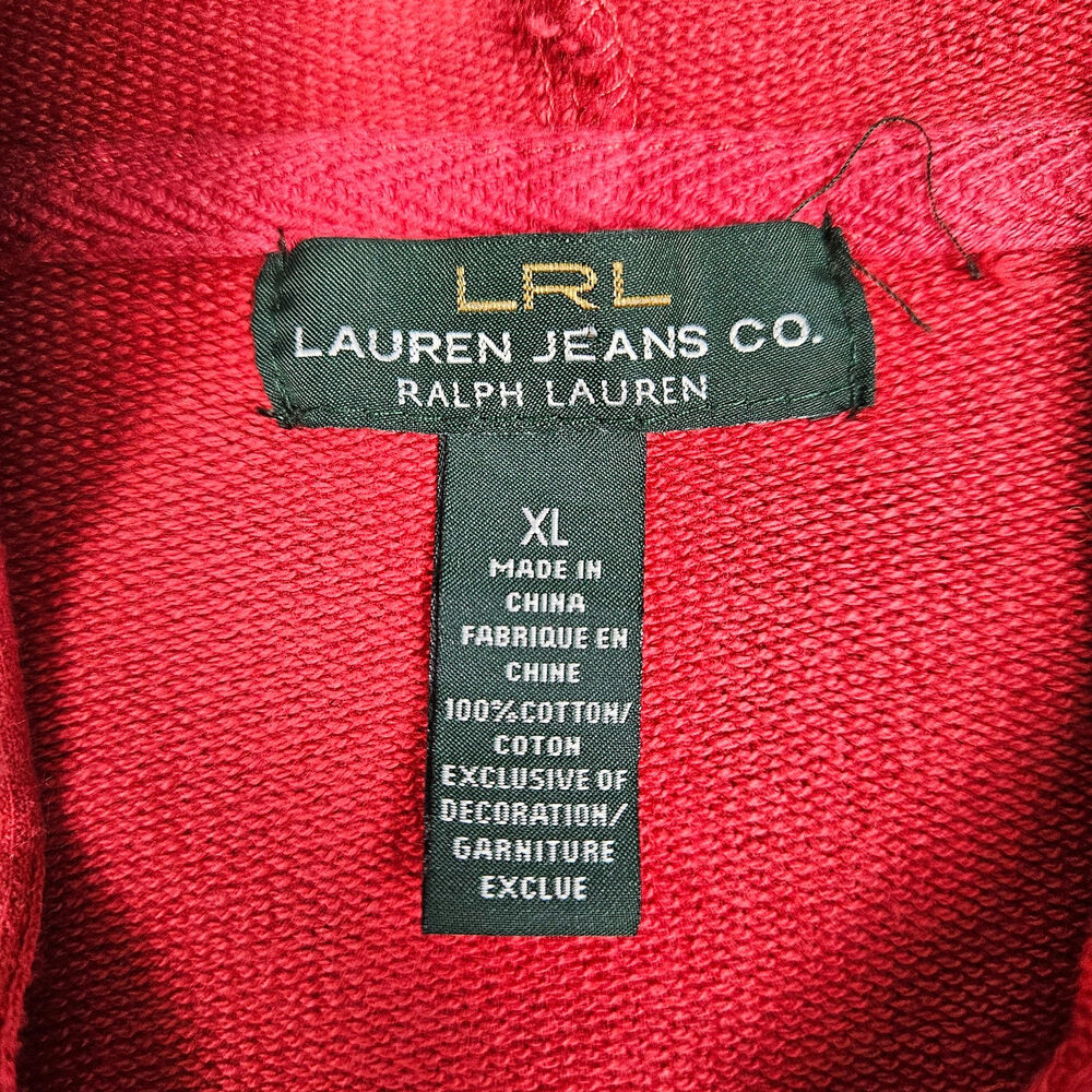 Lauren Ralph Lauren Lace Up Hoodie XL Red Nautical Crest‎ Cotton Sweatshirt - Picture 4 of 7